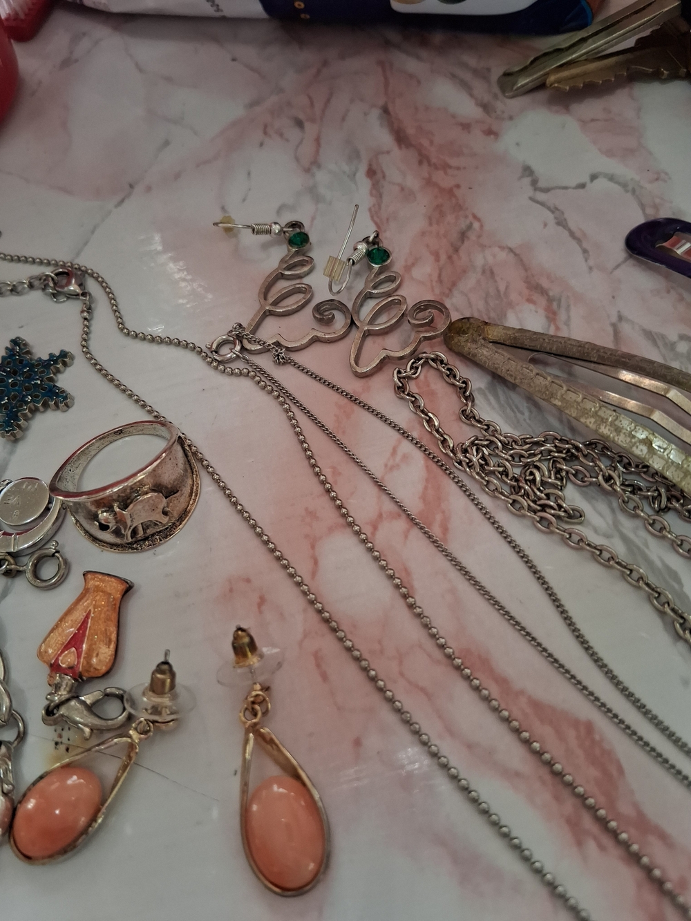 Silver Tone Mixed Jewelry Collection - Assorted Charms and Necklaces - Picture 10 of 12